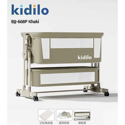 Newborn Foldable Portable Modern Kidilo Luxury Baby Crib, Convertible 3 in 1 Bedside Crib with Mosquito Net for Nursery BJ-668P