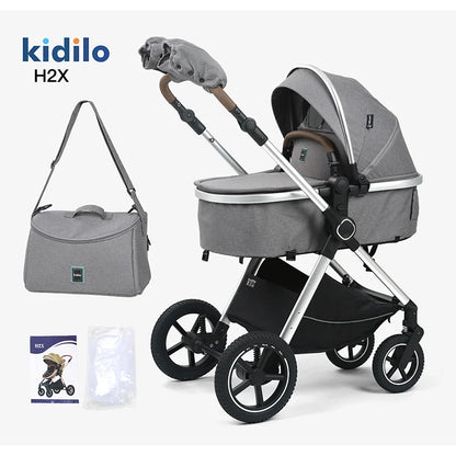 Kidilo 0-3 Years 3 in 1 Baby Stroller with Car Seat Non-Toxic Durable Foldable Travel Stroller for Toddlers Family Trips H2X