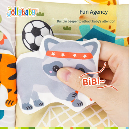 Jollybaby Cloth Book Features Removable Finger Puppet Plush Toy Animal Soft Activity Cloth Book with Chewable Teether