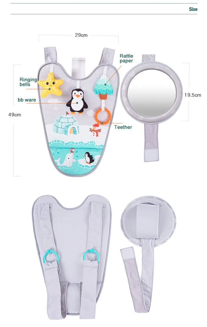 Sozzy Baby Soft Stuffed Travel Car Activity Center Sensory Toys with Music Mirror for Rear Face for Watching Baby in Car Seat