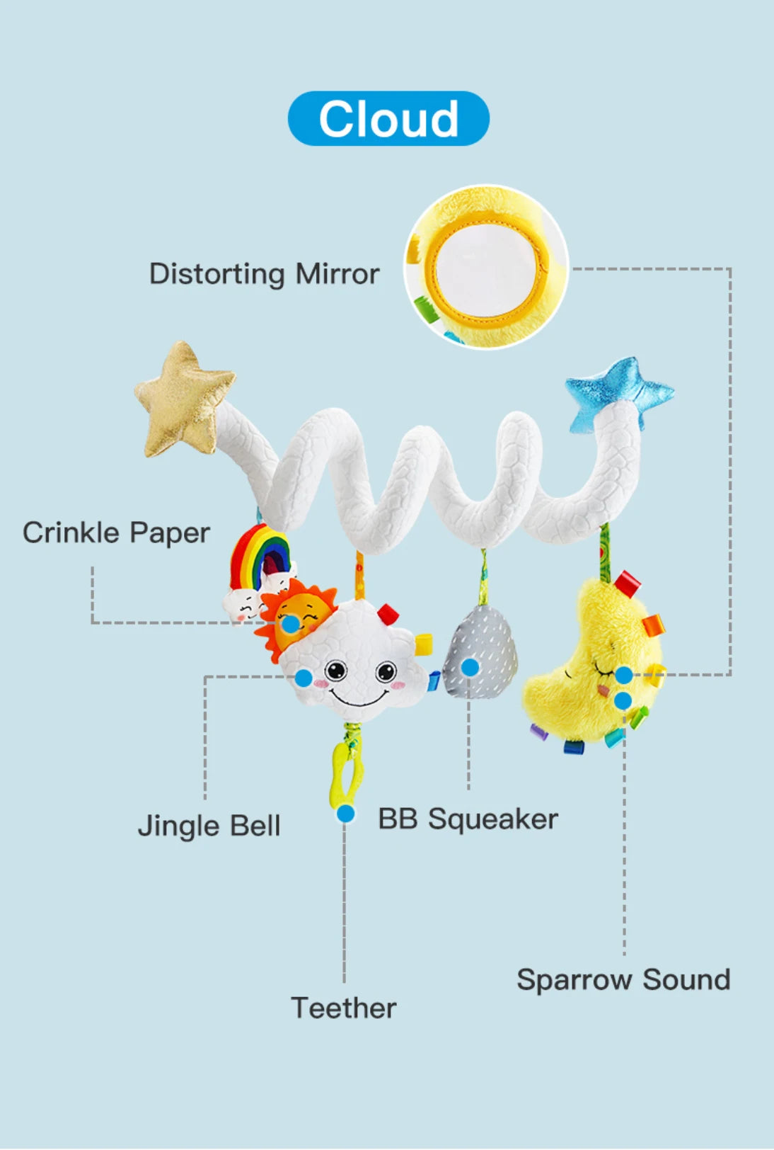 Kid Plush Baby Musical Bed Hanging Rattle Pram Animal Soft Cotton Spiral Activity Suspend Toy for Stroller Soothe the Baby