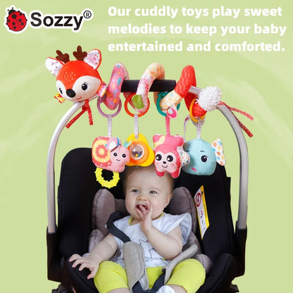 Interactive Elephant Giraffe Fox Baby Crib Mobile Hanging Toys Stroller Make Sounds Music Plastic Animal Play Rattles for