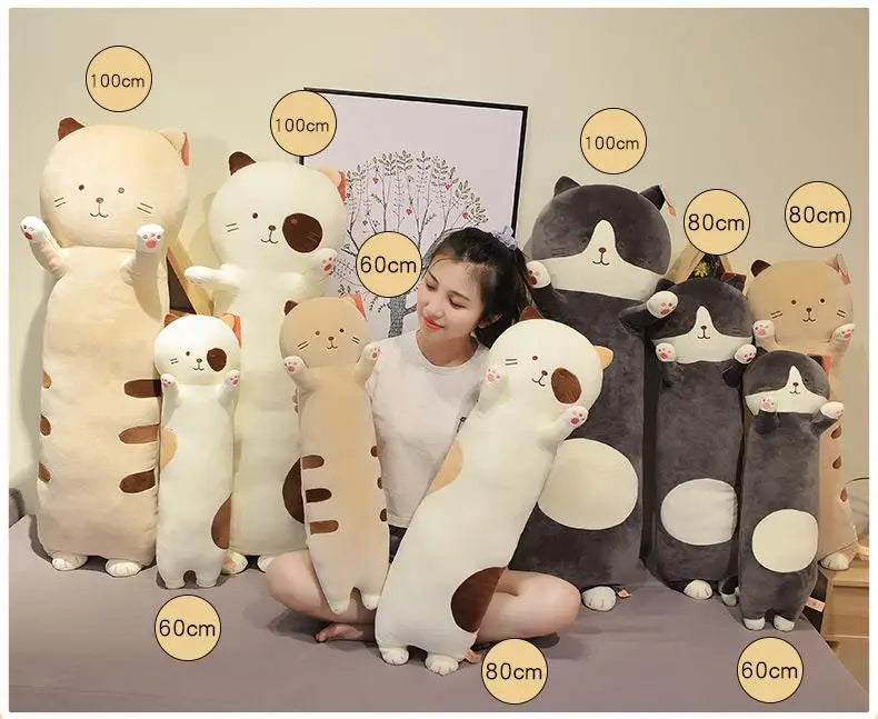 Wholesale Cute Long Stuffed Cat Giant Plush Pillow Cute Cat Stuffed Animals Soft Long Body Throw Sleeping Pillow for Kids Adult