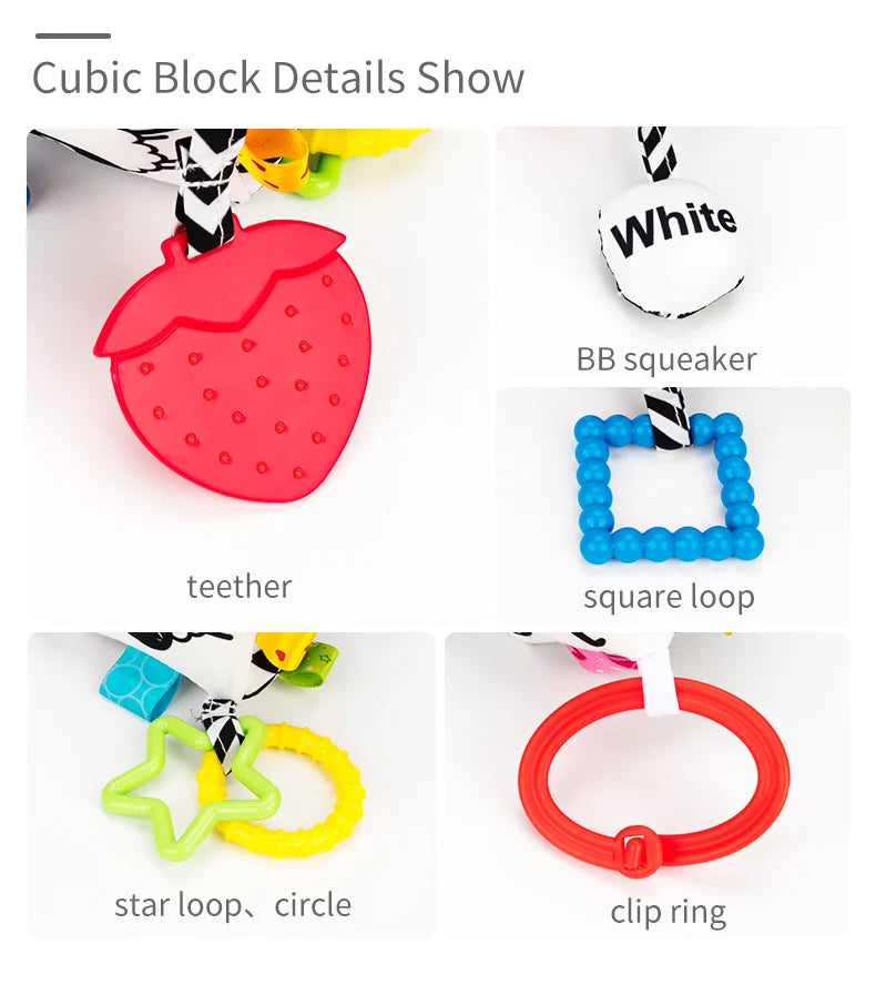For Jollybaby Newborn Black White Activity Soft Toy Plush Teether Baby Rattle Hanging Educational Toy for Crib Car Seat
