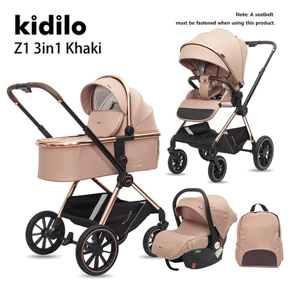 Kidilo 0-3 Years 3 in 1 Baby Stroller with Car Seat Non-Toxic Durable Foldable Travel Stroller for Toddlers Family Trips Z1 3IN1