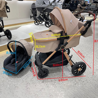 0-3 Years 3 in 1 Baby Stroller with Car Seat, Non-Toxic Durable Foldable Travel Stroller for Toddlers Family Trips H2D+C