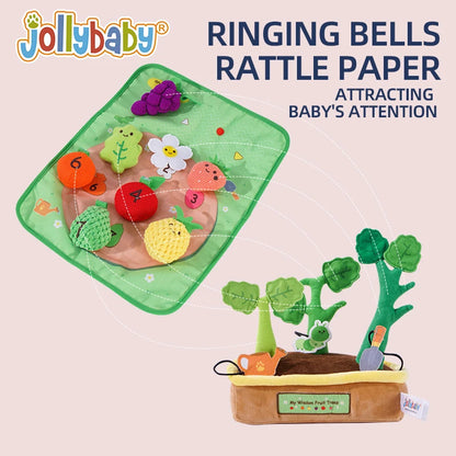 Jollybaby Custom Educational Plush Toys Baby Fruits Vegetables Trees Pretend Play Set with Rattle Squeaker Crinkle