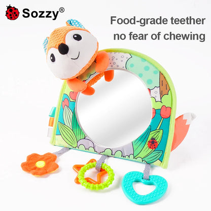Animal Fox Soft Plush Hanging Rattle Baby Stroller & Car Seat Toy Tummy Time Mirror & Teethers Toy