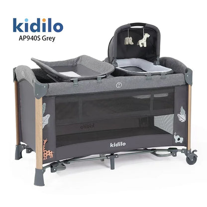 Kidilo Luxury 3-in-1 Convertible Bedside Crib Bed Newborn-Friendly Foldable Travel Play Baby Bed Mosquito Net for Bedroom AP940S