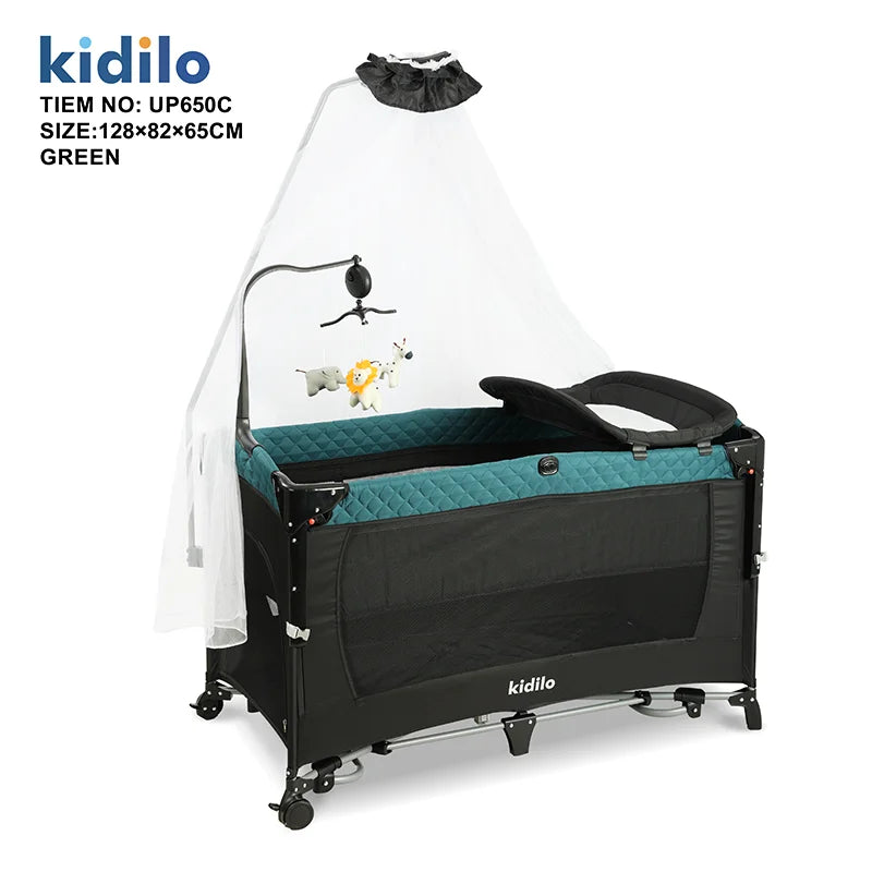 Kidilo Foldable Modern Newborn Travel Baby Portable Bedside Crib Bed 3 in 1 Luxury Set Mosquito Net for Babies UP650C