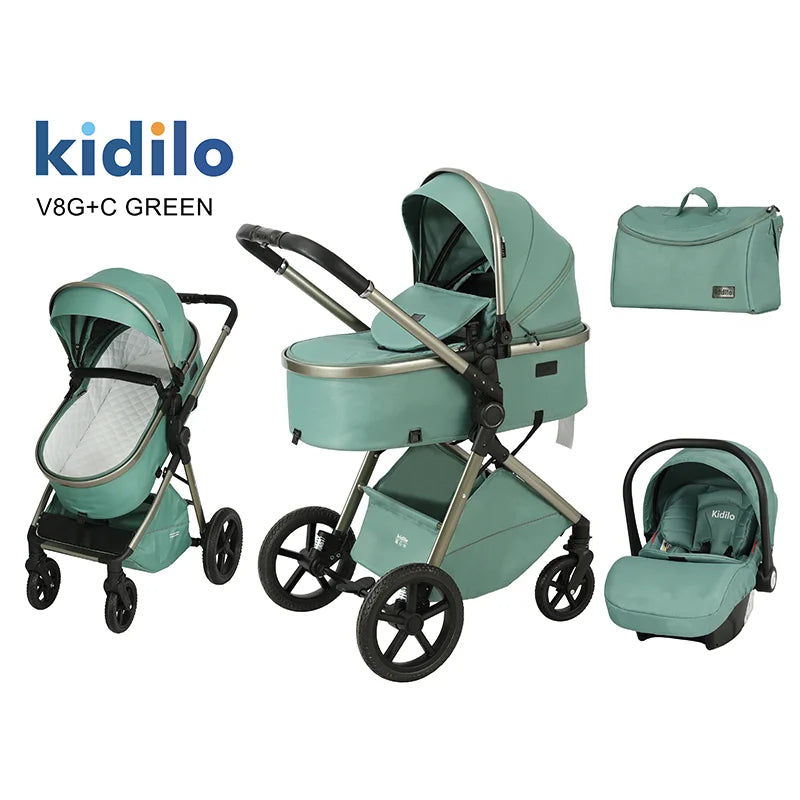 Kidilo Luxury 3 in 1 Kidilo Baby Stroller Foldable Pram with Car Seat & Folding Wagon for Travel for Babies V8G+C