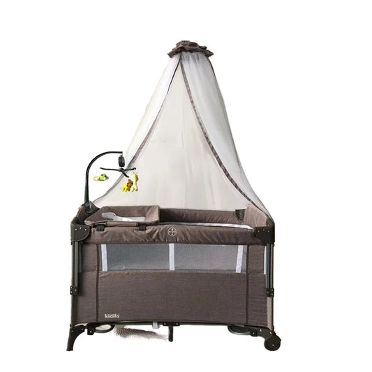 Newborn Foldable Portable Modern Kidilo Luxury Baby Crib, Convertible 3 in 1 Bedside Crib with Mosquito Net for Nursery P02