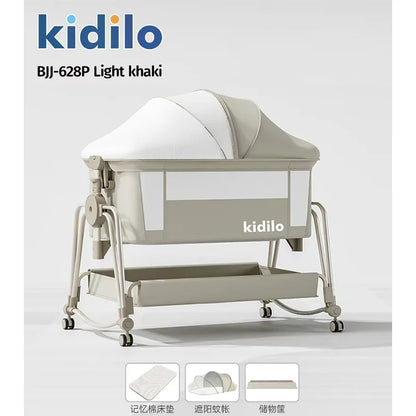 Newborn Foldable Portable Modern Kidilo Luxury Baby Crib, Convertible 3 in 1 Bedside Crib with Mosquito Net for Nursery BJJ-628P