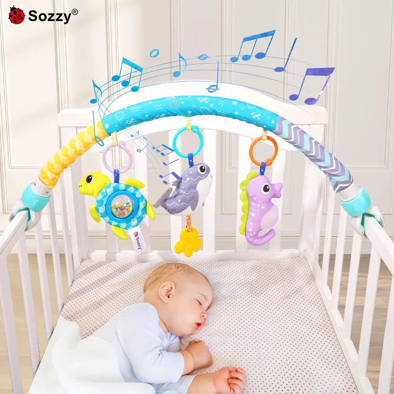 Custom Sea Animal Detachable Adjustable Activity Pram Stroller Musical Toys Baby Arch Toy for Crib