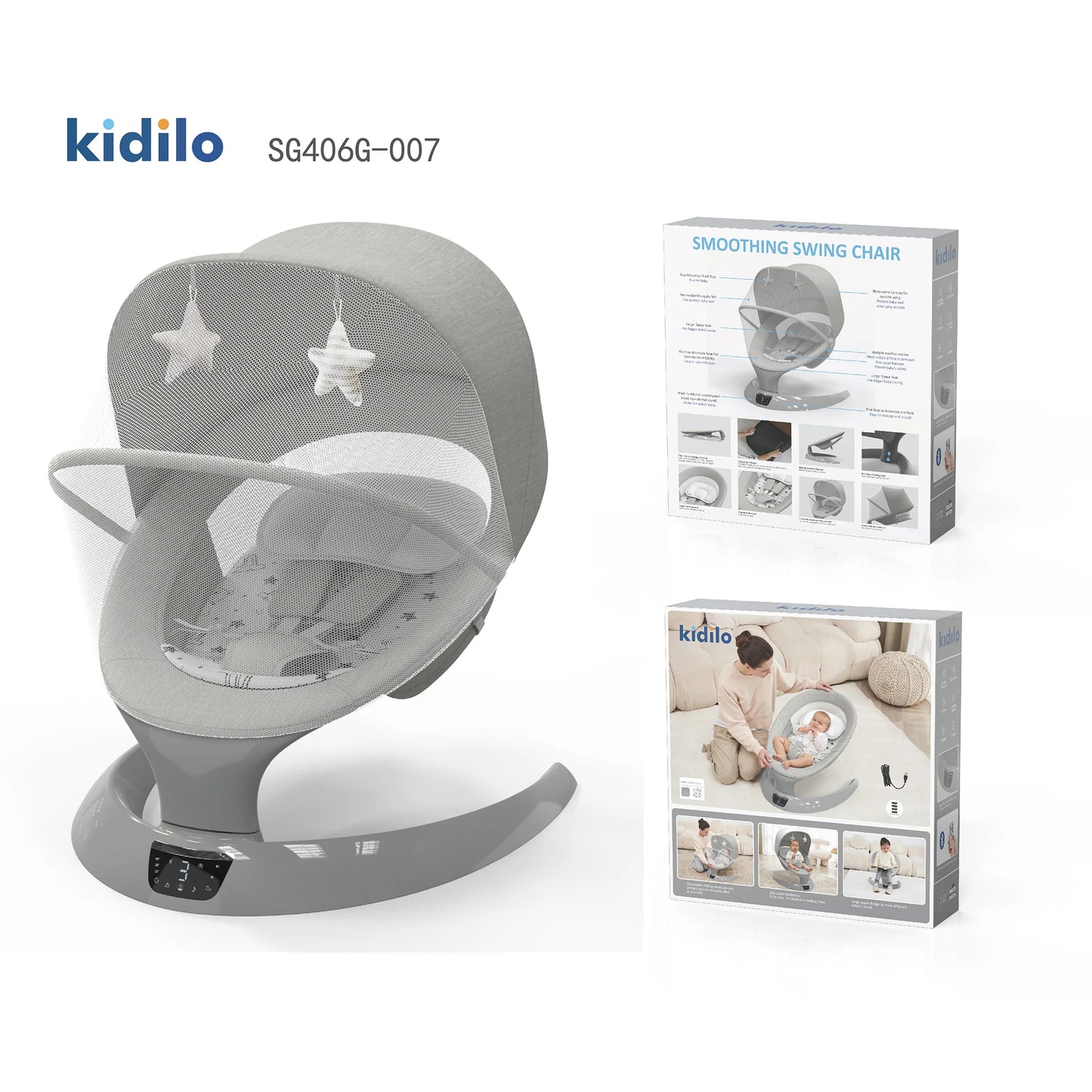 Kidilo Electric Automatic Bed Newborn Baby Rocking Chair Bouncer Plastic Cradle Sleeping Swing Chair Horse Design SG406G