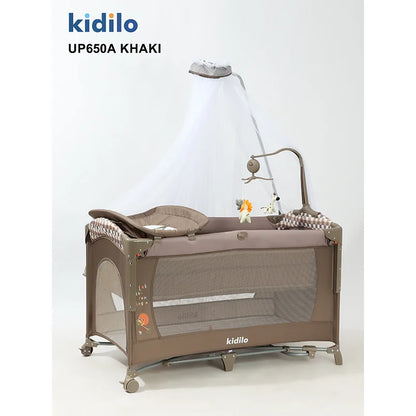 Newborn Foldable Portable Modern Kidilo Luxury Baby Crib, Convertible 3 in 1 Bedside Crib with Mosquito Net for Nursery UP650A