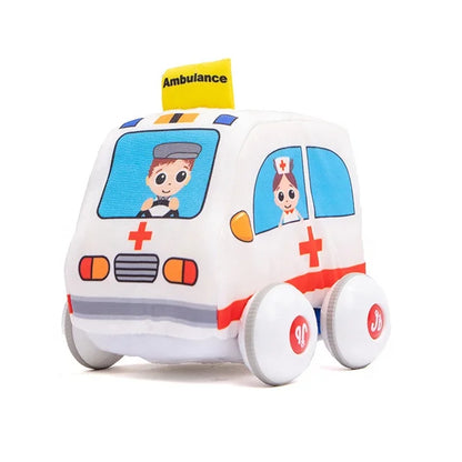 Jollybaby Police Cars Baby Mini Toy Soft Vehicles Pull-Back Racing Baby Plush Stuffed Car Toys for Children Kids