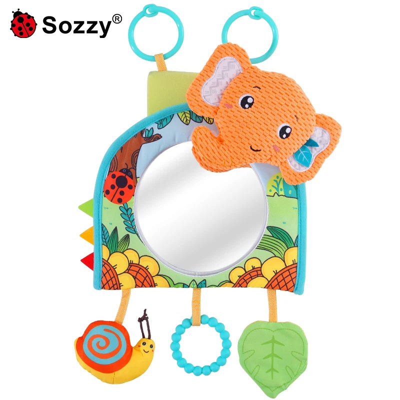 Sozzy Elephant Animal Tummy Time Mirror Traveling Baby Car Seat Stroller Hanging Toys with Mirror Teether