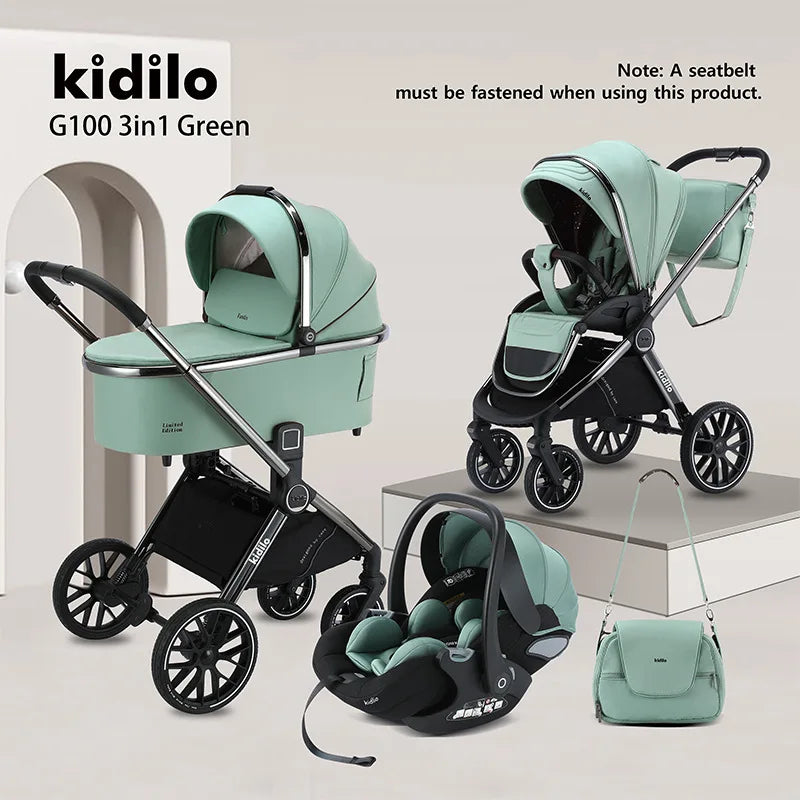 0-3 Years 3 in 1 Kidilo Baby Stroller with Car Seat, Non-Toxic Durable Foldable Travel Stroller for Toddlers Family Trips G100+C