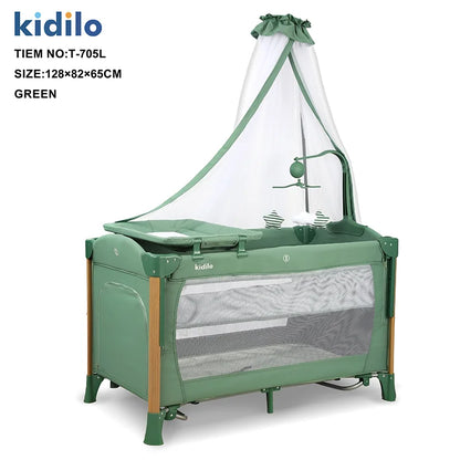 Kidilo Luxury Bedside Crib Newborn Foldable Travel Play Baby Portable Bed 3 1 Set Modern Mosquito Net for Bedrooms T-705L