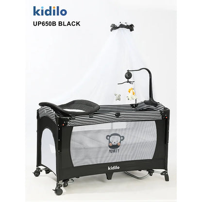 Newborn Foldable Portable Modern Kidilo Luxury Baby Crib, Convertible 3 in 1 Bedside Crib with Mosquito Net for Nursery UP650B