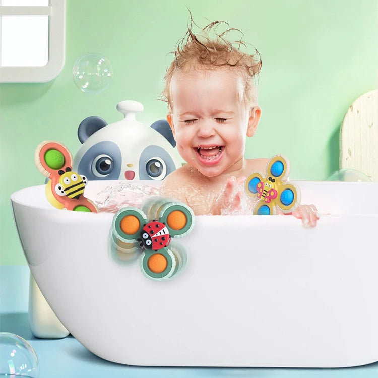 Rotating Baby Fidget Silicone Baby Toy Bath Time Kids Play Hand Suction Cup Spinner Toys Unisex Plastic Cups Insect Oem LOGO