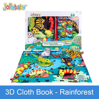 Jollybaby Soft Polyester Animal Dolls Play Mat Set Touch & Feel Soft Animal Tails Crinkling Squeaky Cloth Book for Kids