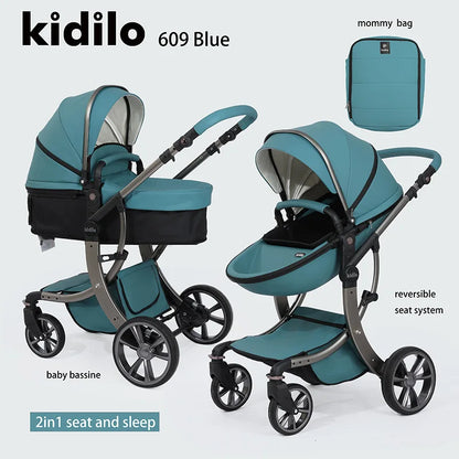 0-3 Years 3 in 1 Kidilo Baby Stroller with Car Seat, Non-Toxic Durable Foldable Travel Stroller for Toddlers Family Trips 609