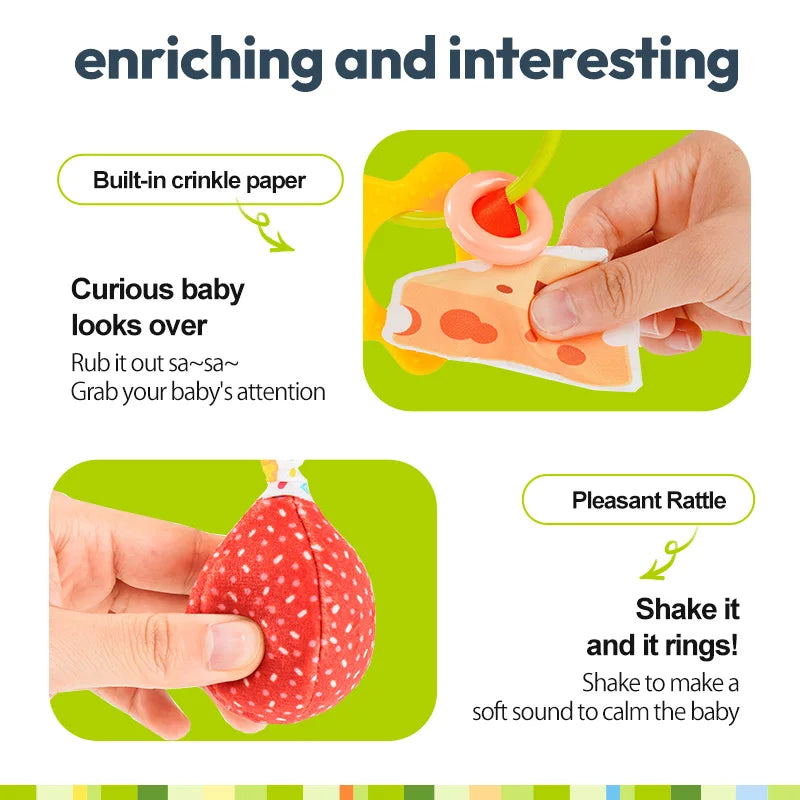Jollybaby Custom Soft Stuffed Sensory Cot Crib Toy Plush Rattle Bed Bell Play Teether for Baby Hanging Toy for Stroller Baby