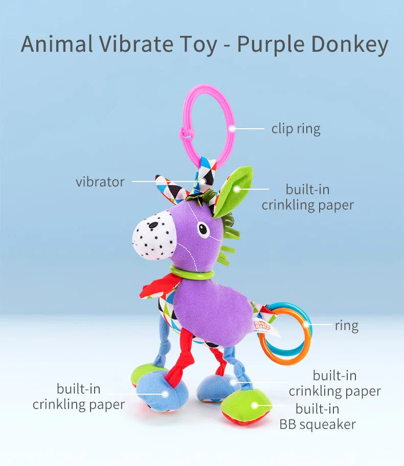 Jollybaby Colorful Soft Infant Rattle and Teether Toy Plush Animal Bed Hanging Baby Rattles Best Seller Baby Rattles Product