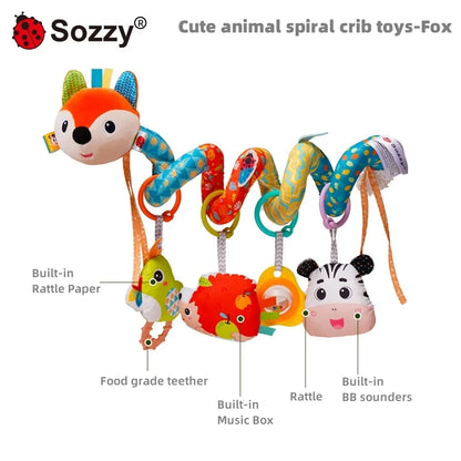 Interactive Elephant Giraffe Fox Baby Crib Mobile Hanging Toys Stroller Make Sounds Music Plastic Animal Play Rattles for