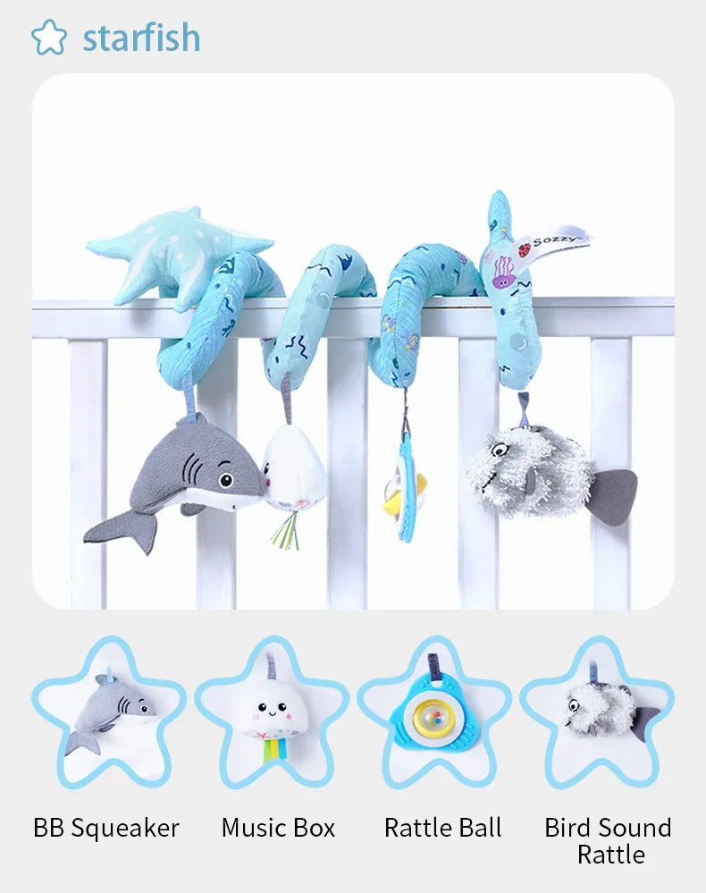 Sozzy Grey Plush Activity Spiral Baby Hangings Custom Logo Soft Musical Toy for Stroller Car Seat Crib