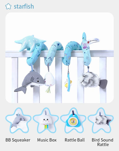 Sozzy Grey Plush Activity Spiral Baby Hangings Custom Logo Soft Musical Toy for Stroller Car Seat Crib