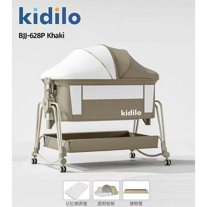 Newborn Foldable Portable Modern Kidilo Luxury Baby Crib, Convertible 3 in 1 Bedside Crib with Mosquito Net for Nursery BJJ-628P