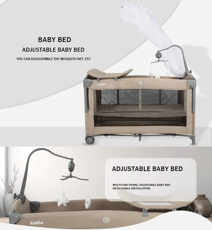 Kidilo Newborn Foldable Travel Play Baby Portable Convertible Bedside Crib Bed 3 in 1 Luxury Set Mosquito Net for Babies T-702L