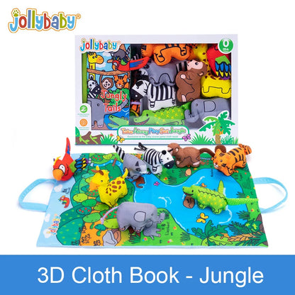 Jollybaby Soft Polyester Animal Dolls Play Mat Set Touch & Feel Soft Animal Tails Crinkling Squeaky Cloth Book for Kids