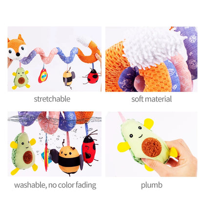 Custom logo Animal fox Hanging Plush Twisted Pram Toy Rattle Spiral Baby Spiral Bed Toys for Stroller Mobile Crib