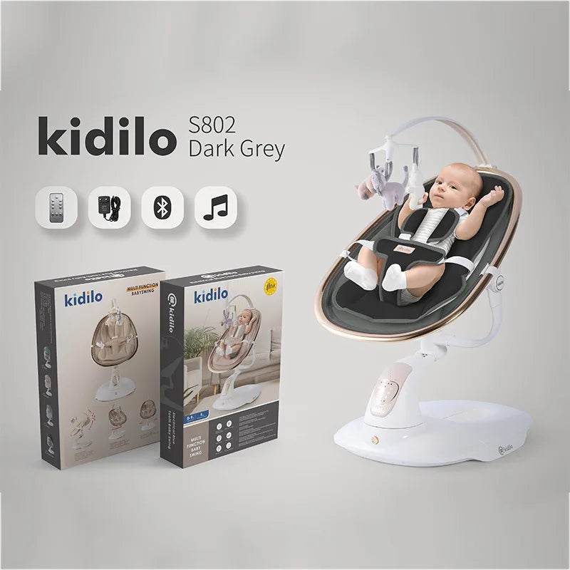 6-36 Months Baby Electric Swing Rocking Chair Foldable Non-Toxic Swing Chair with Bouncer Function for Toddler Sleep Indoor S802