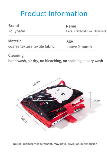 Jollybaby Jungle Farm Ocean Animal 3D High Contrast Vision Black and White Red Educational Cloth Book