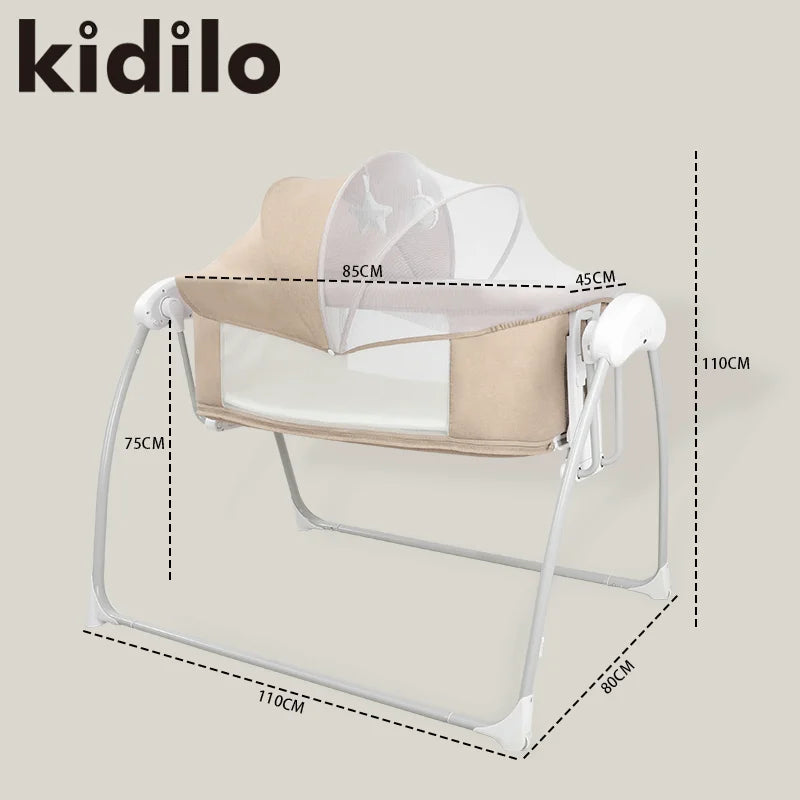 Newborn Foldable Portable Modern Kidilo Luxury Baby Crib, Convertible 3 in 1 Bedside Crib with Mosquito Net for Nursery SG219