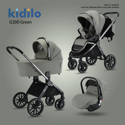 Kidilo 0-3 Years 3 in 1 Baby Stroller with Car Seat Non-Toxic Durable Foldable Travel Stroller for Toddlers Family Trips G300