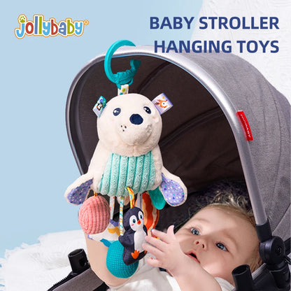 Custom Plush Animal Rattle Montessori Pull String Toy Car Seat Stroller Hanging Toy Vibrator Exercise Touch Toy