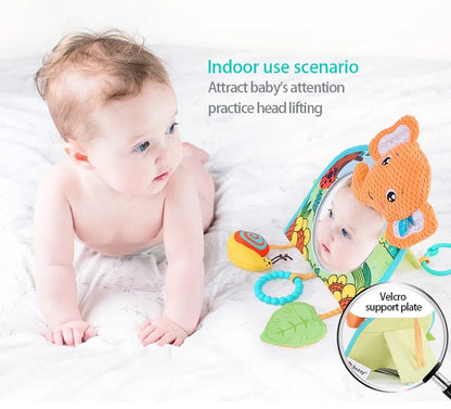Sozzy Elephant Animal Tummy Time Mirror Traveling Baby Car Seat Stroller Hanging Toys with Mirror Teether