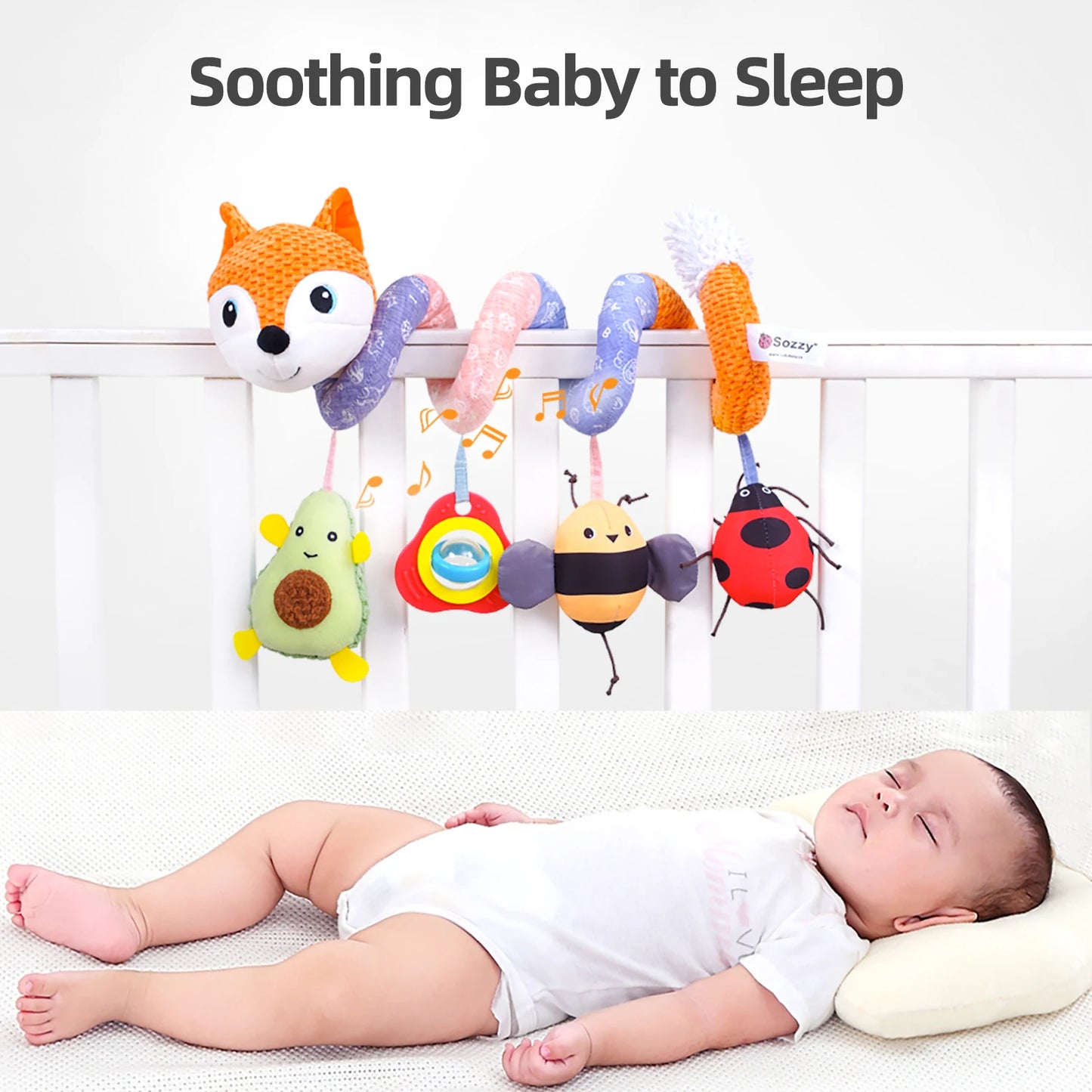 SOZZY Custom Fox Animal Crib Hanging Toy Cotton Spiral Baby Rattles for Stroller Activity Newborn Squeaker Toy
