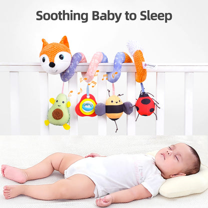 SOZZY Custom Fox Animal Crib Hanging Toy Cotton Spiral Baby Rattles for Stroller Activity Newborn Squeaker Toy