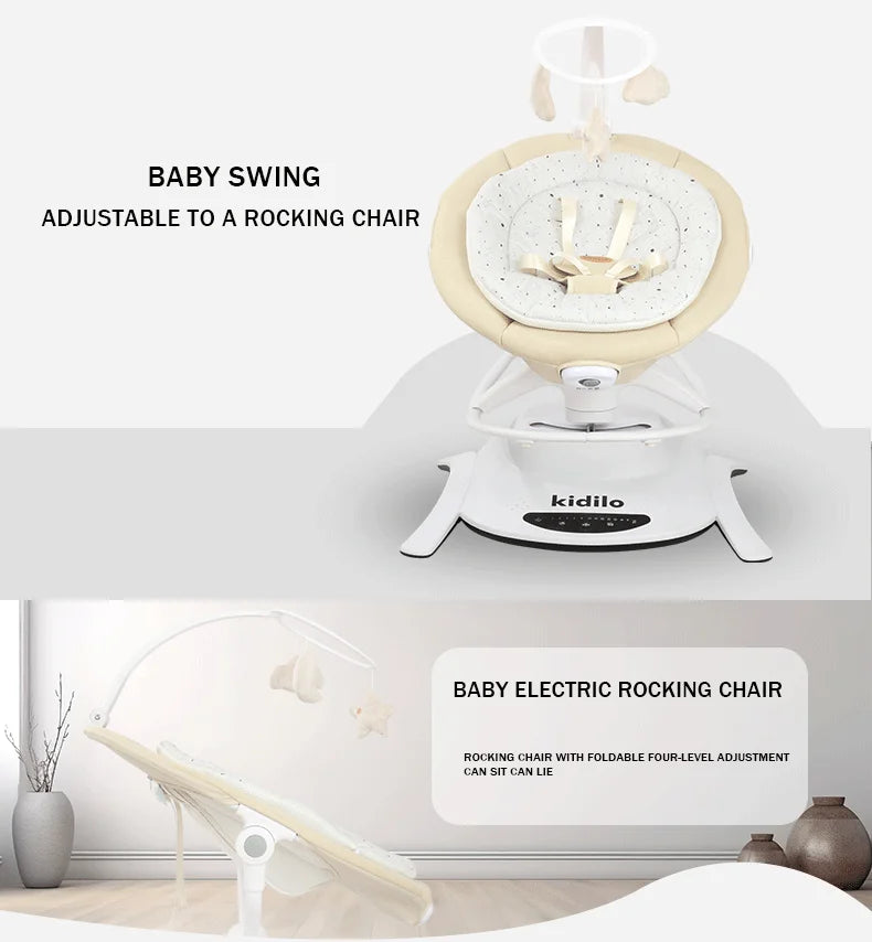 6-36 Months Baby Electric Swing Rocking Chair Foldable Non-Toxic Swing Chair with Bouncer Function for Toddler Sleep Indoor TY01