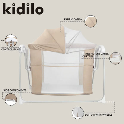 Newborn Foldable Portable Modern Kidilo Luxury Baby Crib, Convertible 3 in 1 Bedside Crib with Mosquito Net for Nursery SG219