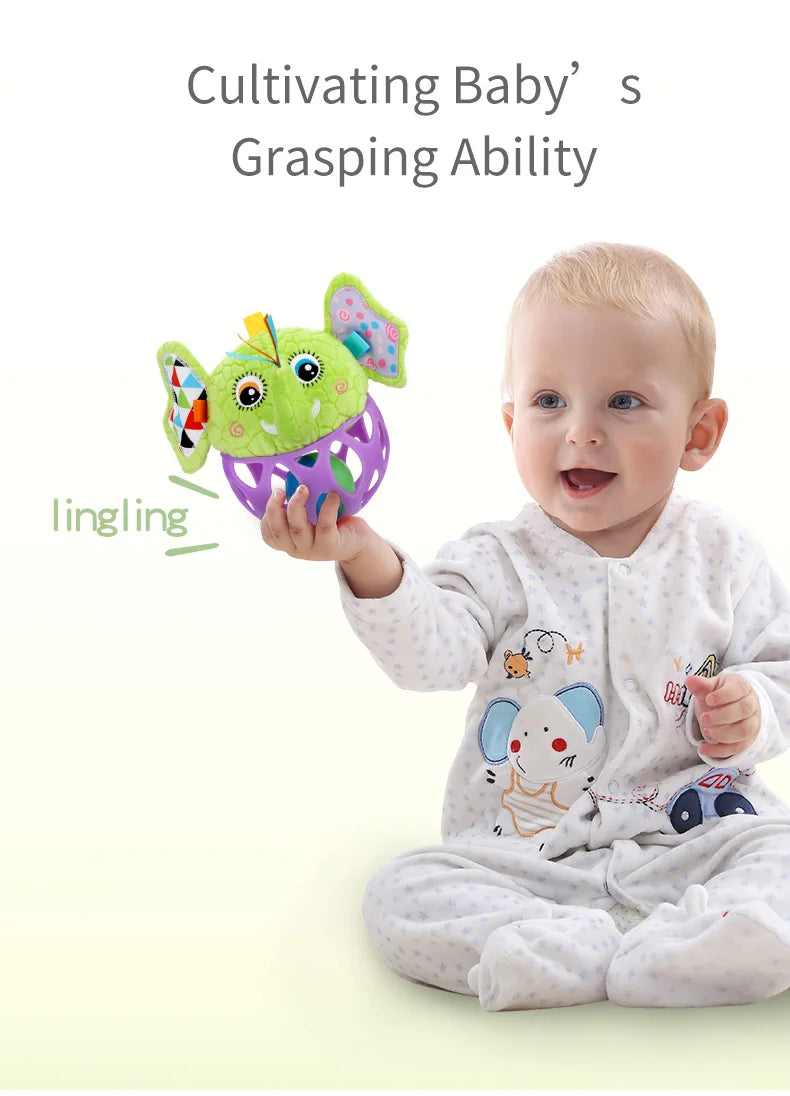 Wholesale Jollybaby Animal Owl lion Elephant Soft Plush Crinkling Rattle Toy Ball for Baby Playing 0-12months