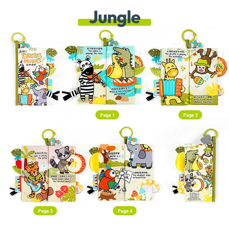 Jollybaby Early Development Interactive Soft Stroller Toys Musical Infant Baby Books with Touch & Feel Crinkle Cloth for Infants