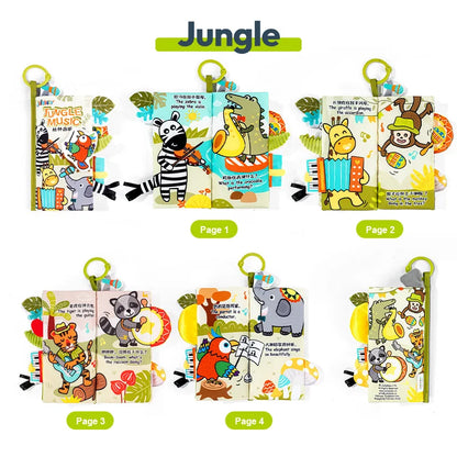 Jollybaby Early Development Interactive Soft Stroller Toys Musical Infant Baby Books with Touch & Feel Crinkle Cloth for Infants
